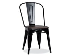 Lot De 4 Chaises Industrielles Métal Noir Et Bois "Industry"