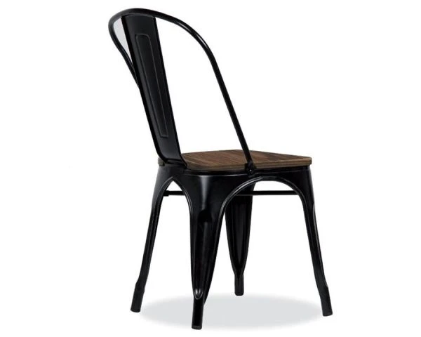 Lot De 4 Chaises Industrielles Métal Noir Et Bois "Industry" – Image 4