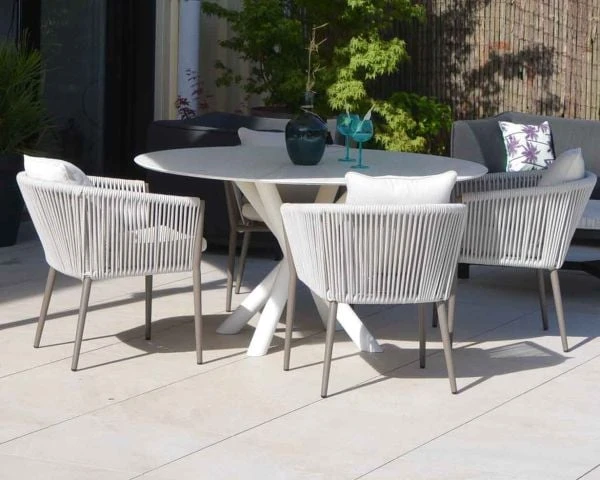 Lot De 2 Chaises De Jardin Design Tissu Et Alu Champagne "Cheverny" – Image 5