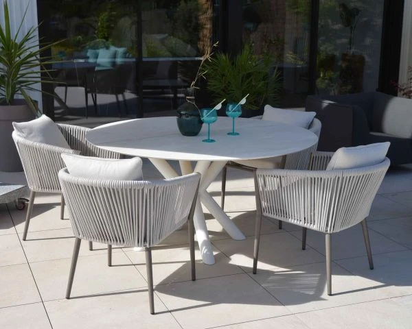 Lot De 2 Chaises De Jardin Design Tissu Et Alu Champagne "Cheverny" – Image 7