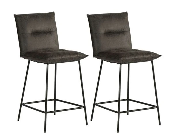 Lot De 2 Chaises Hautes Vintages En Tissu Gris Et Métal Noir Casita