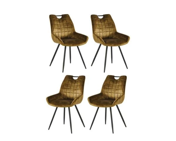 Lot De 4 Chaises Scandinaves Tissu Kaki Pieds Noirs En Métal "Dina" – Image 3