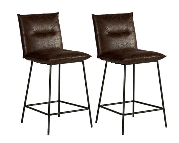 Lot De 2 Chaises Hautes Industrielles Métal Noir Tissu Brun Casita