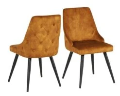 Lot De 2 Chaises Esprit Vintage Dos Capitonnés Couleur Ocre "Casta"