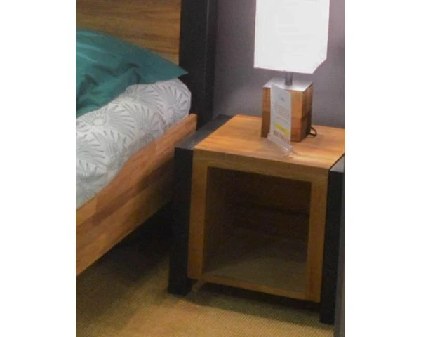 Table De Chevet En Métal Noir Et Bois Massif "Catane"