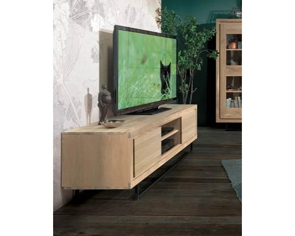 Meuble TV 2 Niches 2 Portes Chêne Et Métal « Ripley » Style épuré – Image 5