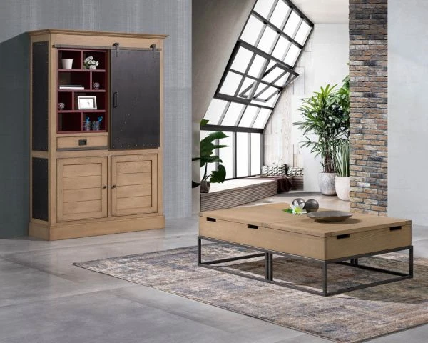 Bibliothèque "San Francisco" Style Factory Métal, Bois Crème Et Rouge – Image 3