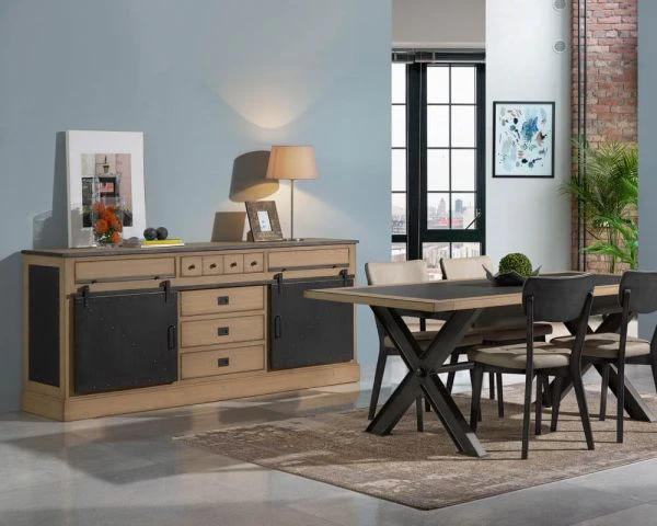 Grand Buffet Industriel En Chêne Massif Et Métal Noir "San Francisco" – Image 6