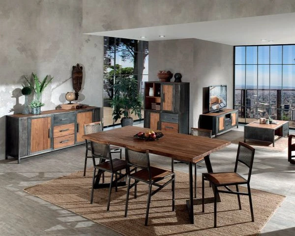 Table à Manger Industrielle En Teck Massif Recyclé Et Métal "Talmo" – Image 3