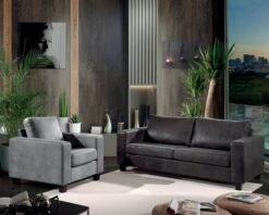 Canapé Droit 3 Places "Thomson" Tissu Microfibre Gris Foncé