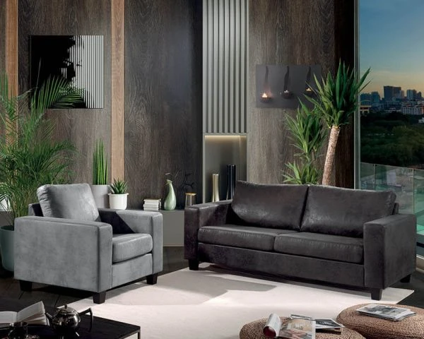 Canapé Droit 3 Places "Thomson" Tissu Microfibre Gris Foncé