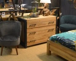 Commode Industrielle 3 Tiroirs Chêne Massif Et Métal Noir "Catane"