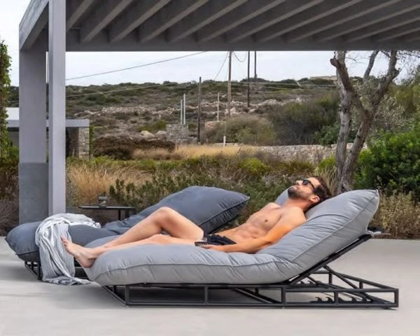 Transat 2 Places Tissu Sunbrella Taupe Et Alu Blanc "Sipura Island" – Image 4