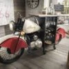 Bar Moto Noir Et Rouge "Crazy" Bois Massif Et Métal Vintage