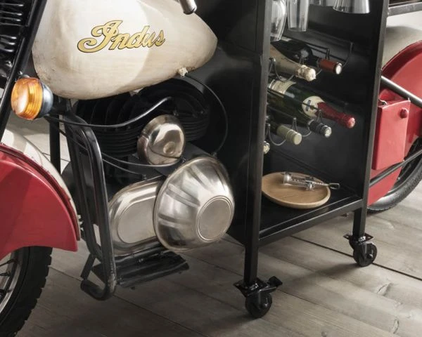 Bar Moto Noir Et Rouge "Crazy" Bois Massif Et Métal Vintage – Image 2