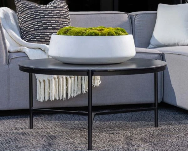 Table Basse Ronde En Aluminium Et Plateau Céramique Noir "Lazy Beach" Diamètre 62 Cm