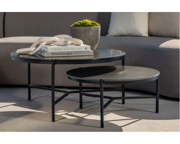 Table Basse Ronde En Aluminium Et Plateau Céramique Noir "Lazy Beach" Diamètre 62 Cm – Image 2