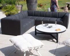 Canapé D'angle Spécial Extérieur Tissu Gris Foncé Haut De Gamme "Terrasse"