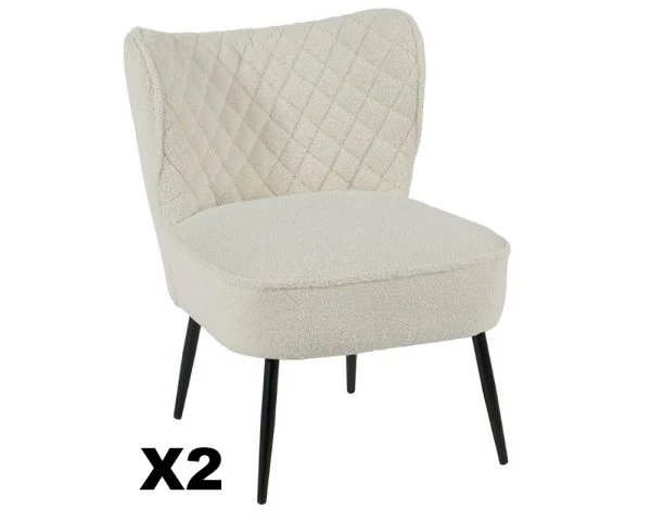 Lot De 2 Fauteuils Blancs Tissu Bouclette Style Scandinave "Deka" – Image 5