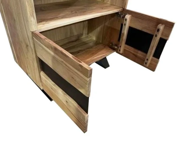 Bibliothèque Contemporaine En Métal Noir Et Acacia "Zen Black" – Image 3