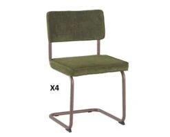 Lot De 4 Chaises Vintage En Tissu Vert Kaki Et Métal Cuivré "Caractère"