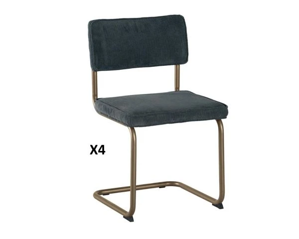 Lot De 4 Chaises Grises Style Vintage Tissu Et Métal Cuivré "Caractère"