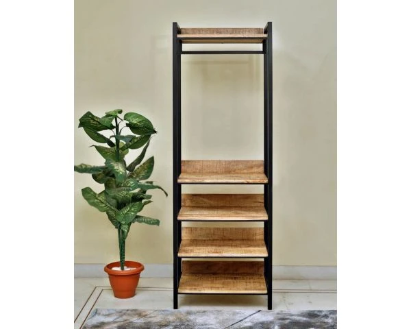 Dressing Industriel Ouvert Bois Massif Et Métal Noir "Atelier" – Image 2