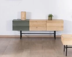 Meuble Télé Design Métal Noir Bois Bicolore "Elegancy" 150 Cm