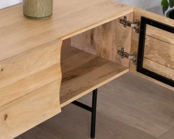 Meuble Télé Design Métal Noir Bois Bicolore "Elegancy" 150 Cm – Image 5