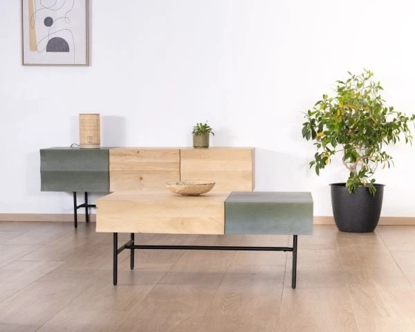 Meuble Télé Design Métal Noir Bois Bicolore "Elegancy" 150 Cm – Image 7