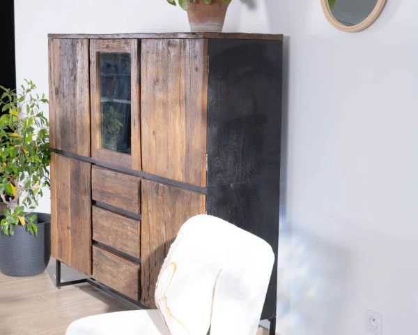 Buffet Style Rétro Acacia Avec Vitrine "Cachou Chic" – Image 2