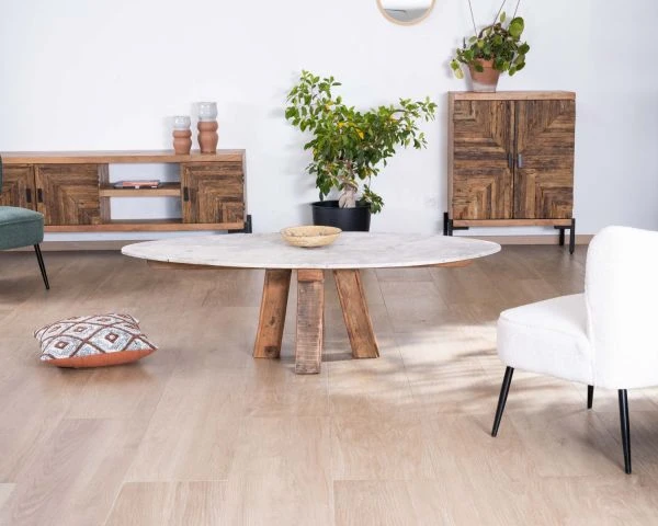 Meuble TV Style Ethnique Acacia Massif Et Pieds Métal "Géonidum" 160cm 3 Portes Et 2 Niches – Image 6