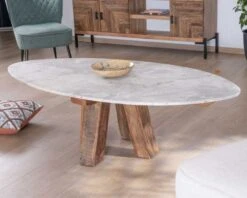 Table Basse Ovale Avec Plateau Marbre 150 Cm "Népalaise"