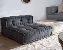 Coussin De Sol Avec Dosseret Pour Canapé Modulaire à Composer "Cosy" En Coton Gris Foncé