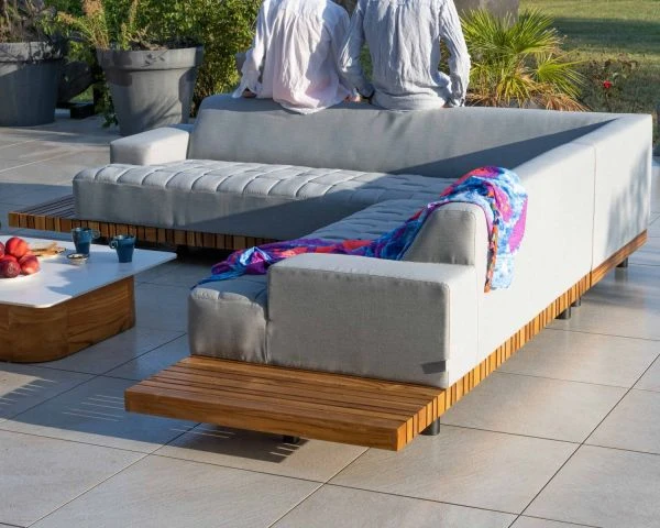 Canapé Haut De Gamme Avec Retour Droit Tissu Sunbrella Gris Clair "Lombok" – Image 4