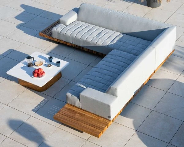 Canapé Haut De Gamme Avec Retour Droit Tissu Sunbrella Gris Clair "Lombok" – Image 2