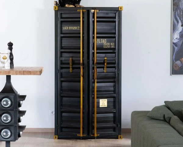 Rangement Bar Style Container à Doubles Portes Noir "Crazy"