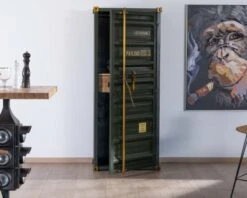 Rangement Bar Style Container Esprit Récup En Métal Vert "Crazy" Haut. 178cm