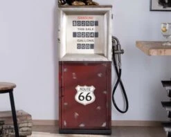 Meuble Bar Esprit Récup Route 66 Pompe à Essence Métal Rouge "Crazy"