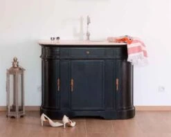 Meuble De Salle De Bain 1 Vasque Quartz Blanc Et Bois Noir "Églantine"