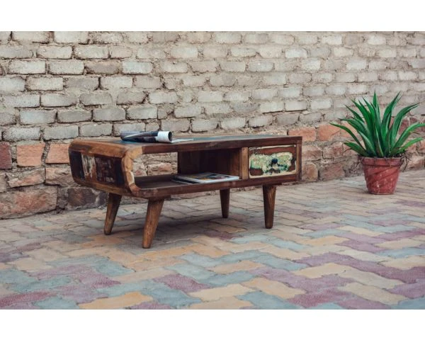 Table Basse Bois Recyclé Avec Tiroir "Eben"