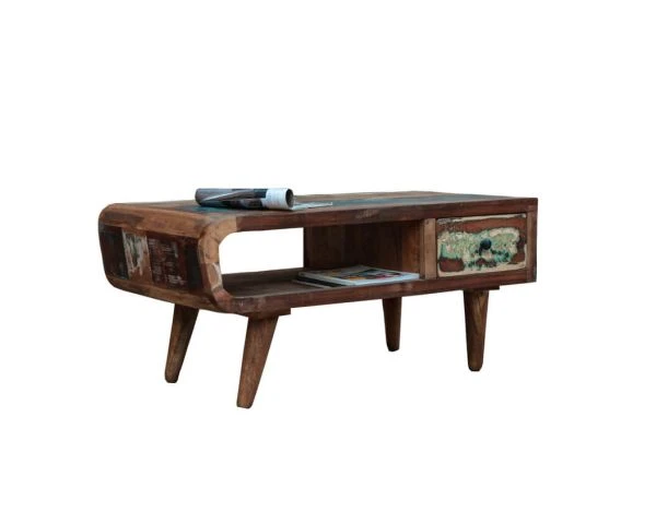 Table Basse Bois Recyclé Avec Tiroir "Eben" – Image 2