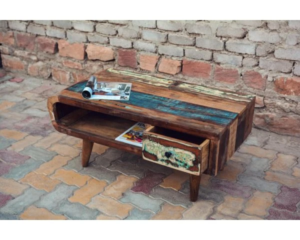 Table Basse Bois Recyclé Avec Tiroir "Eben" – Image 4