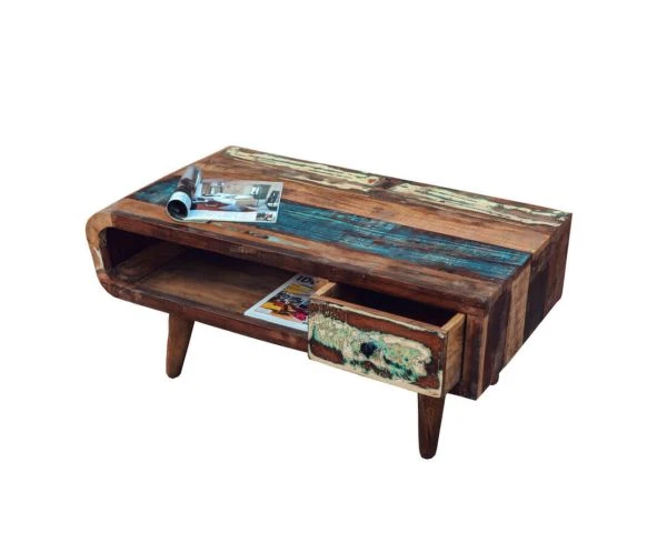 Table Basse Bois Recyclé Avec Tiroir "Eben" – Image 3