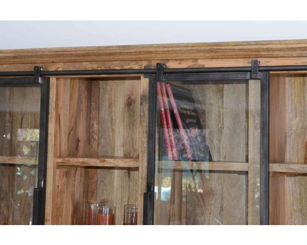 Buffet Haut Style Atelier Portes Coulissantes Métal Bois Massif "Haden" – Image 7