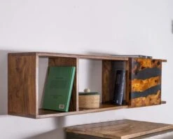 Etagère Murale Acacia Et Décor Ethnique Résine "Membatu"