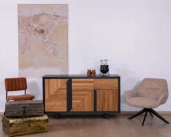 Bahut Contemporain Bicolore En Bois Massif 3 Portes Et 1 Tiroir "Flix"