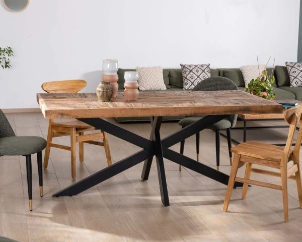 Table Rectangulaire 180cm Acacia Finition Chevrons Piètement Métal Mikado "Géonidum" – Image 3