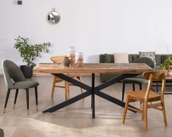 Table Rectangulaire 180cm Acacia Finition Chevrons Piètement Métal Mikado "Géonidum" – Image 5