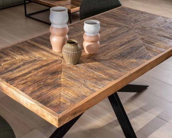 Table Rectangulaire 180cm Acacia Finition Chevrons Piètement Métal Mikado "Géonidum" – Image 2